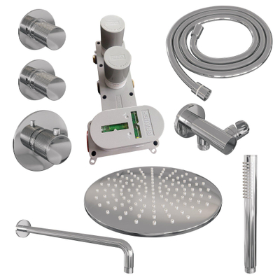 BRAUER Chrome Carving inbouw regendoucheset – Ø30 cm hoofddouche – 40 cm gebogen wandarm – staafhanddouche