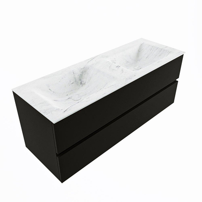 Mondiaz VICA-DLUX ensemble de meuble de salle de bain - 130cm - meuble sous-vasque urban - 2 tiroirs - lavabo encastré cloud double - 2 trous de robinet - version haute de 60cm - opalo