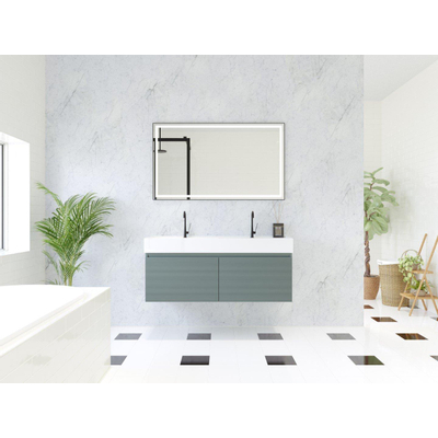 HR Matrix ensemble de meubles de salle de bain 3d 120cm 2 tiroirs sans poignée avec bandeau de poignée couleur pétrole mat avec lavabo kube double 2 robinets blanc