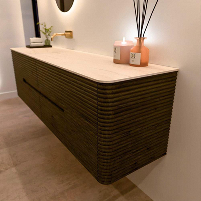 Mondiaz CIRO-DLUX Badkamermeubelset - 170x45x50cm - Solid surface wastafel Meli - 1 wasbak Links - zonder kraangaten - 4 lades - Shadow