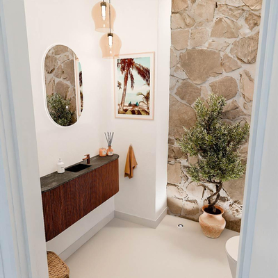 Mondiaz JOYA-DLUX 113.2cm toiletmeubel - ronding links en rechts kleur Ruby - Wastafel FAYE positie Midden 1 kraangat kleur Lava.