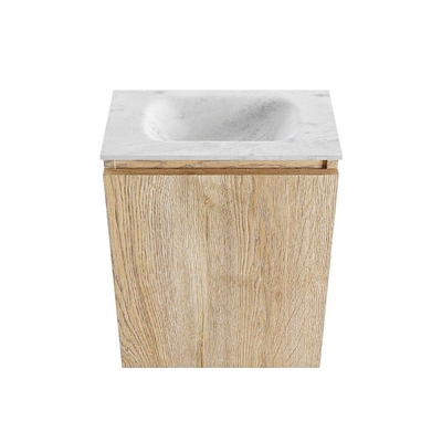 MONDIAZ TURE-DLUX Meuble de toilette 40 cm Washed Oak. Lavabo EDEN Opalo position milieu. Sans trou de robinet.