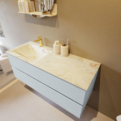 Mondiaz VICA-DLUX Ensemble de meuble de salle de bain - 120cm - meuble sous-vasque argile - 2 tiroirs - lavabo encastré nuage gauche - 1 trou de robinet - version haute de 60cm - frape