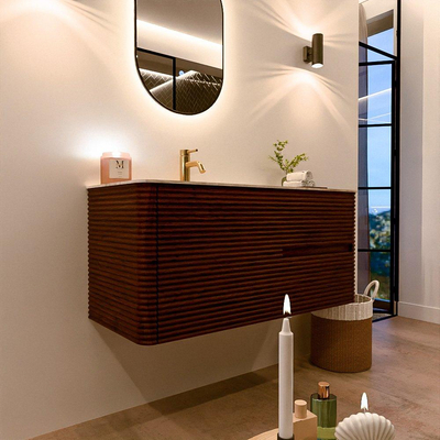 Mondiaz CIRO-DLUX Ensemble de meubles de salle de bains - 110x45x50cm - vasque solid surface Frappe - 1 bassin à gauche - 1 trou de robinet - 2 tiroirs - Ruby