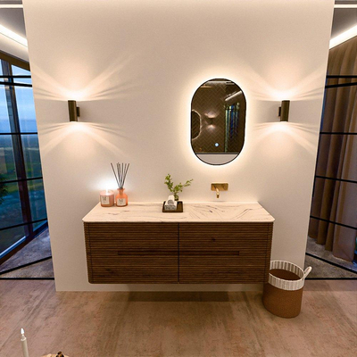 Mondiaz CIRO-DLUX Ensemble de meubles de salle de bains - 140x45x50cm - Plan vasque solid surface Nata - 1 lavabo à droite - sans trous de robinet - 4 tiroirs - Dusk
