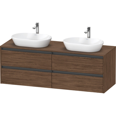 Duravit Ketho.2 Wastafelonderbouwkast - inclusief consoleplaat - met 4 laden - voor dubbele waskommen - 160x55x56.8cm - met handgrepen antraciet - donker noten mat