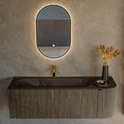 Mondiaz KURVE Ensemble meuble de salle de bains - 135x46x40cm - 1 tiroir - 1 porte - lavabo solid surface - gauche - 1 trou de robinet - Shadow