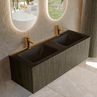 Mondiaz KURVE Ensemble de meubles de salle de bains - 130x46x40cm - 2 tiroirs - lavabo solid surface - double - 2 trous de robinet - Shadow