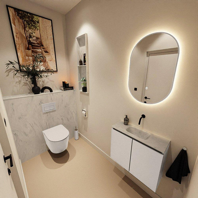 MONDIAZ TURE-DLUX Meuble de toilettes 60 cm Linen. EDEN lavabo Opalo position milieu. Sans trou de robinet.