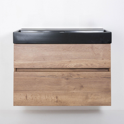 Saniclass Aurora Badmeubelset - 100cm - 2 lades - wastafel keramiek - zonder kraangat - zwart - roble