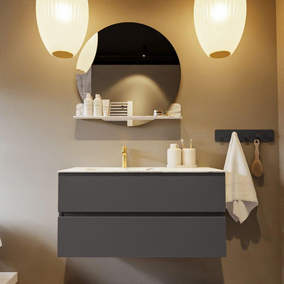 Mondiaz VICA-DLUX ensemble de meuble de salle de bain - 100cm - meuble sous-vasque gris foncé - 2 tiroirs - lavabo encastré cloud gauche - 1 trou de robinet - miroir modèle spot - version XL 60cm de haut - glace