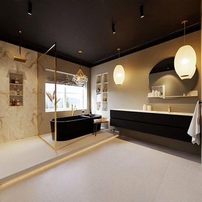 MONDIAZ VICA-DLUX Ensemble meuble de salle de bains - 200cm - meuble bas urban - 4 tiroirs - lavabo encastré cloud à droite - 1 trou de robinet - version haute 60cm - frape