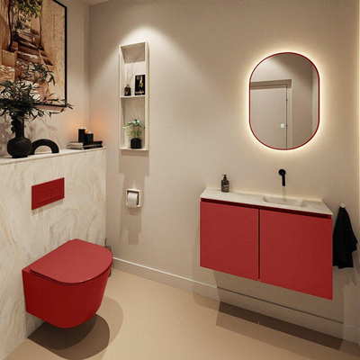 MONDIAZ TURE-DLUX Meuble toilette - 80cm - Fire - EDEN - vasque Ostra - position droite - sans trou de robinet