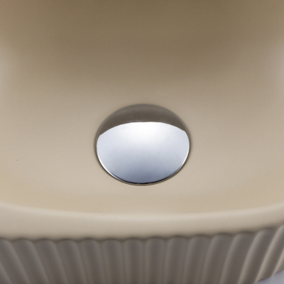 QeramiQ Fuente Ensemble de lavabo - 40x21.5x12cm - gauche - nervuré - demi-rond - 1 trou de robinet - céramique - robinet de lavabo chromé - bouchon de vidange - siphon abaissé - beige