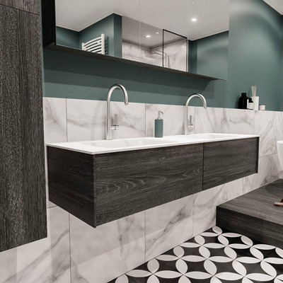 MONDIAZ LUSH Ensemble de meuble salle de bain - 150cm - 2 tiroirs - lavabo cloud - 2 vasques - 2 trous de robinet - anthracite