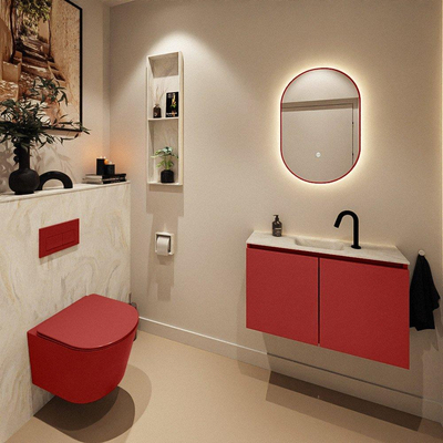 MONDIAZ TURE-DLUX Meuble toilette - 80cm - Fire - EDEN - vasque Ostra - position centrale - 1 trou de robinet