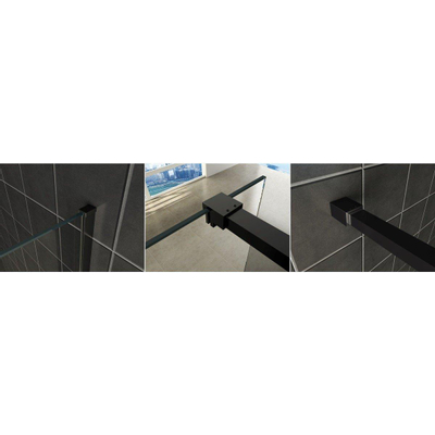 Douche à l'italienne Wiesbaden Slim 90x200cm avec verre clair de 8mm avec profil noir et barre de renfort
