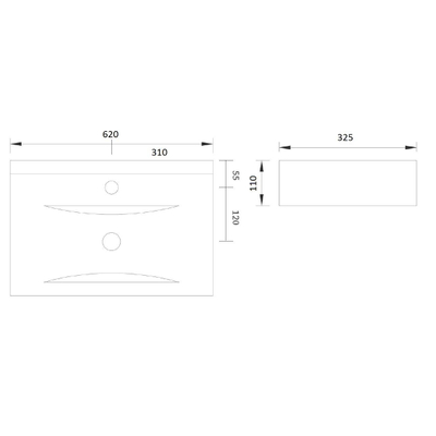 Best Design Class wastafel 59,5x32,5x11cm met 1 kraangat porselein