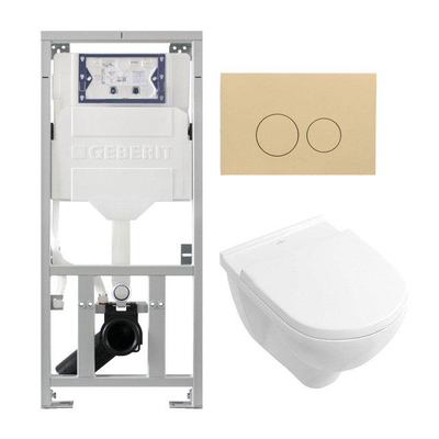 Villeroy & Boch O.novo toiletset - met Geberit inbouwreservoir - met diepspoel wandcloset soft close zitting en bedieningsplaat - met ronde knoppen - wit