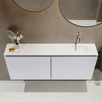 MONDIAZ TURE Toiletmeubel 120x23x50cm met 0 kraangaten 2 deuren cale mat Wastafel Eden rechts Solid Surface Wit
