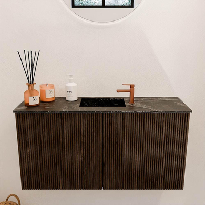 Mondiaz JOYA-DLUX 80cm toiletmeubel - kleur Walnut - Wastafel FAYE positie Midden 1 kraangat kleur Lava.