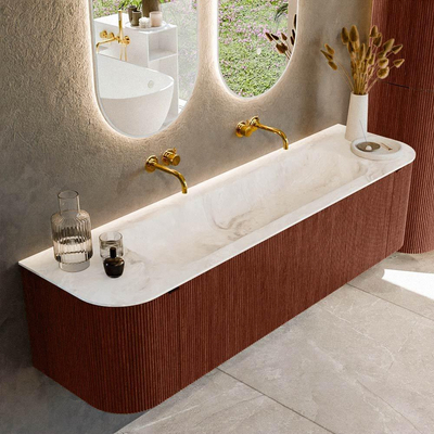 Mondiaz KURVE-DLUX Badkamermeubelset - 170x46x40cm - 1 lade - 2 deuren - wastafel solid surface - midden - zonder kraangat - Ruby