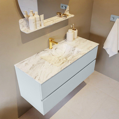 Mondiaz VICA-DLUX Ensemble de meuble de salle de bain - 110cm - meuble sous-vasque argile - 2 tiroirs - lavabo encastré nuage milieu - 1 trou de robinet - version haute 60cm - glace