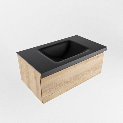 Mondiaz BUKLA Ensemble de meuble - 80x45x34cm - 0 trous de robinet - lavabo centré - solid surface - Urban - sans poignée - 1 tiroir - Mélamine - Chêne blanchi