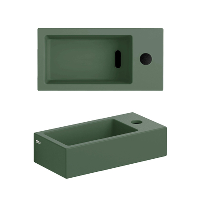 Clou Flush 3 Lave-mains 36x18x9cm avec trou de robinet droite céramique vert pin mat