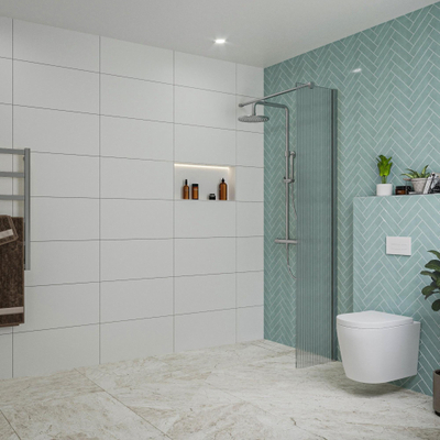 FugaFlow Eccelente Vetro inloopdouche badkamer - 40x200cm - ribbelglas - wandarm - chroom