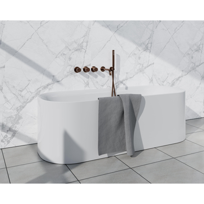 Fortifura Nebbio Ensemble combiné bain - mitigeur thermostatique - coude mural avec support de douchette - flexible de douche lisse - douchette sur barre - bec - cuivre brossé