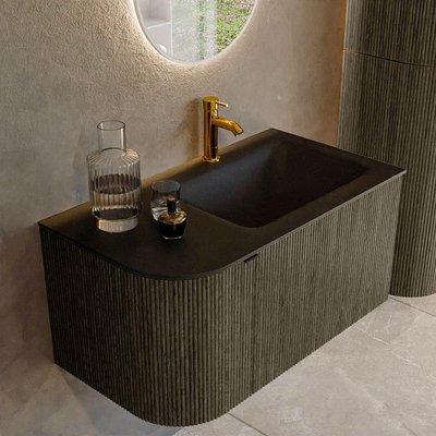 Mondiaz KURVE Ensemble de meuble salle de bain - 85x46x40cm - 1 tiroir - 1 porte - lavabo en solid surface - droite - 1 trou de robinet - Shadow