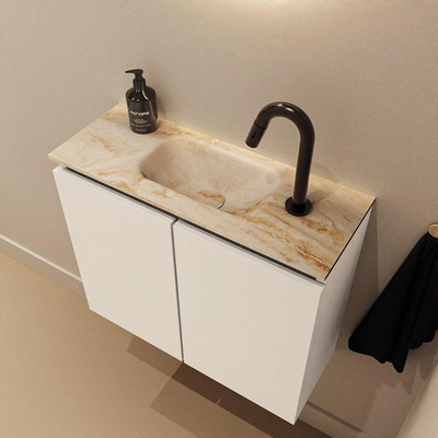 MONDIAZ TURE-DLUX Meuble toilette - 60cm - Talc - EDEN - vasque Frappe - position centrale - 1 trou de robinet