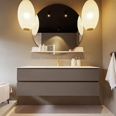 Mondiaz VICA-DLUX ensemble de meuble de salle de bain - 150cm - meuble sous-vasque fumée - 2 tiroirs - lavabo encastré nuage milieu - 1 trou de robinet - version haute 60cm - ostra