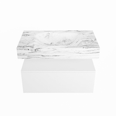 MONDIAZ ALAN - DLUX Badkamermeubelset - 80cm - onderkast - Talc - 1 lade - vrijhangende wastafel - wasbak midden - 1 kraangat - Glace