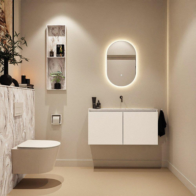 MONDIAZ TURE-DLUX Meuble toilette - 100cm - Talc - EDEN - vasque Glace - position centrale - sans trou de robinet