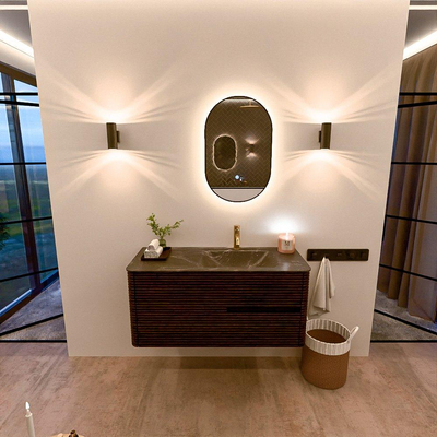 Mondiaz CIRO-DLUX Ensemble de meubles de salle de bains - 110x45x50cm - Lavabo en solid surface Lava - 1 vasque à droite - 1 trou de robinet - 2 tiroirs - Noyer