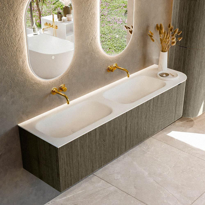 Mondiaz KURVE Ensemble de meubles de salle de bains - 175x46x40cm - 2 tiroirs - 1 porte - vasque solid surface - double / gauche - sans trou de robinet - Shadow