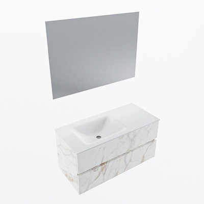 Mondiaz VICA ensemble de meuble de salle de bain - 100cm - meuble sous-vasque carrara - 2 tiroirs - lavabo cloud gauche - 1 trou de robinet - couleur talc - miroir LED - version XL 60cm de haut