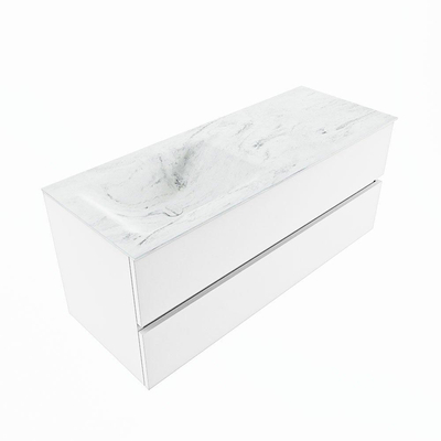 Mondiaz VICA-DLUX ensemble de meuble de salle de bain - 120cm - meuble sous lavabo talc - 2 tiroirs - lavabo encastré cloud gauche - sans trous de robinet - version haute de 60cm - opalo