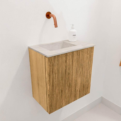 Mondiaz JOYA-DLUX Meuble de toilette 40cm - couleur Chêne - Vasque FAYE position Gauche Sans trou de robinet couleur Ostra.