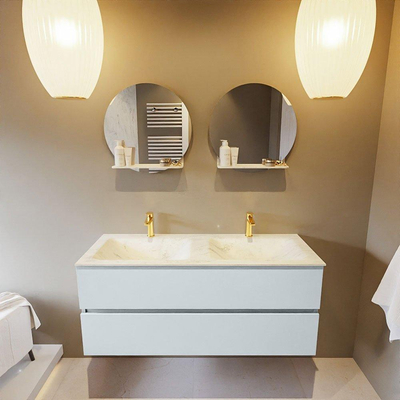 Mondiaz VICA-DLUX ensemble de meuble de salle de bain - 120cm - meuble sous-vasque argile - 2 tiroirs - lavabo encastré nuage double - 2 trous de robinet - version haute 60cm - opalo