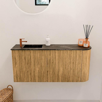 Mondiaz JOYA-DLUX 91.6cm toiletmeubel - ronding rechts kleur Oak - Wastafel FAYE positie Links 1 kraangat kleur Lava.
