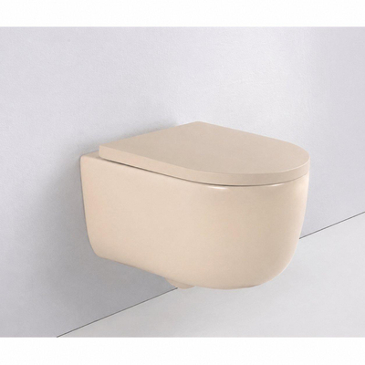 QeramiQ Dely Swirl Toiletset - 36.5x 53cm - Grohe Rapid inbouwreservoir - 35mm zitting - witte bedieningsplaat - rechthoekige knoppen - beige