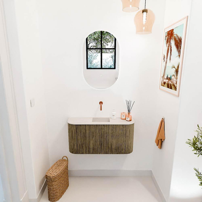 Mondiaz JOYA-DLUX 83.2cm toiletmeubel - ronding links en rechts kleur Dusk - Wastafel FAYE positie Midden Zonder kraangat kleur Meli.