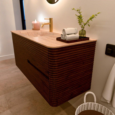 Mondiaz CIRO-DLUX Badkamermeubelset - 110x45x50cm - Solid surface wastafel Saba - 1 wasbak Links - 1 kraangat - 2 lades - Ruby