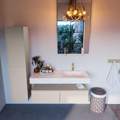 Mondiaz ALAN-DLUX Ensemble de meuble - 120cm - meuble Linen mat - 2 tiroirs - Lavabo Cloud Ostra suspendu - vasque droite - 1 trou de robinet