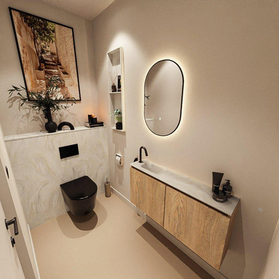MONDIAZ TURE-DLUX Meuble toilette - 100cm - Washed Oak - EDEN - vasque Ostra - position gauche - 1 trou de robinet