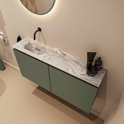 MONDIAZ TURE-DLUX 100cm toiletmeubel Army. EDEN wastafel Glace positie links. Zonder kraangat.