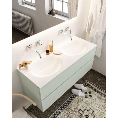 Mondiaz VICA ensemble de meuble de salle de bain - 120cm - meuble sous lavabo greey - 2 tiroirs - lavabo moon double - sans trou de robinet - miroir LED - version XL 60cm de haut